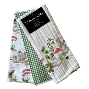 TAHARI HOME Kitchen Towels 3pk Easter Bunny Rabbit Spring Garden 18x28 New